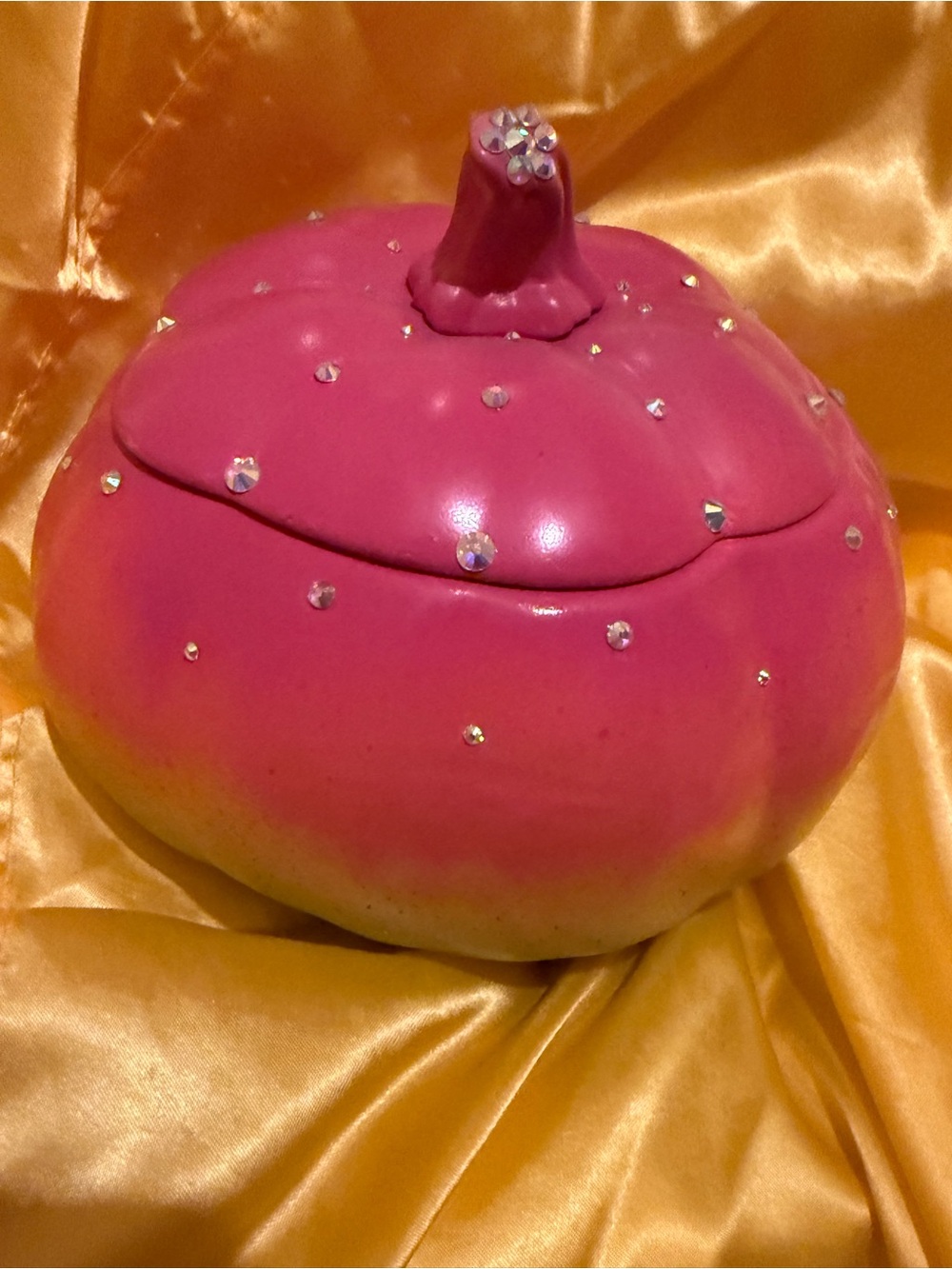 Hand painted Rainbow Ceramic Pumpkin Accent Jar with Rhinestone accents